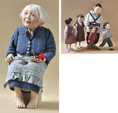 「身の上相談」　2003年作　福田朝子　創作人形　おばあちゃん　母　猫 身の上相談」 2003年作 福田朝子 創作人形 おばあちゃん 母 猫