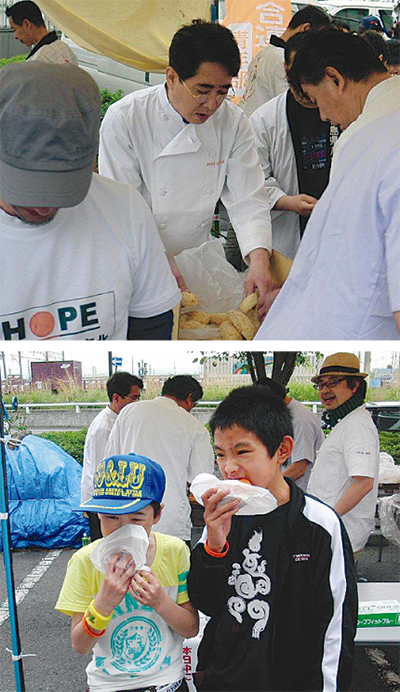 福島の避難所で揚げたてパン