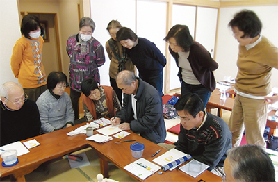 透明水彩画に触れる