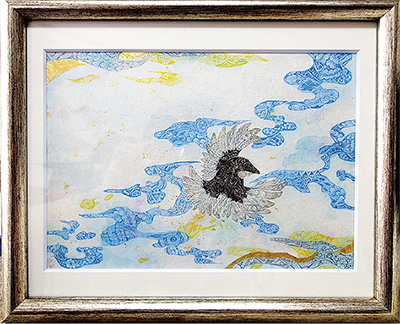 羽ばたく未来」アクリル画絵画