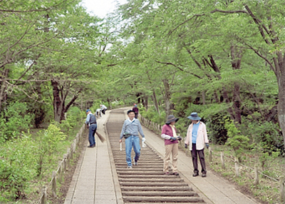 弘法山公園の階段を清掃
