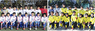 あざみ野ＦＣ（左）と元石川サッカークラブの出場メンバー（写真提供／ユナイテッドフォトプレス）