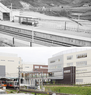 たまプラーザ駅開業当時（昭和41年）と現在の姿。北口から南口を望む／写真上は飯島一世さん撮影