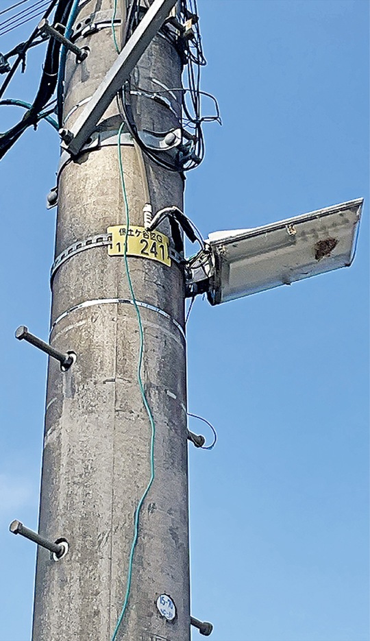 電柱共架型の防犯灯＝保土ケ谷区