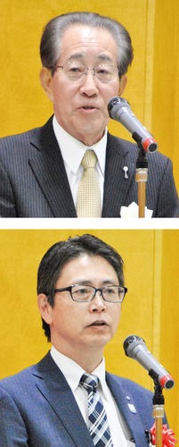 あいさつする菊池会長（上）と中島区長