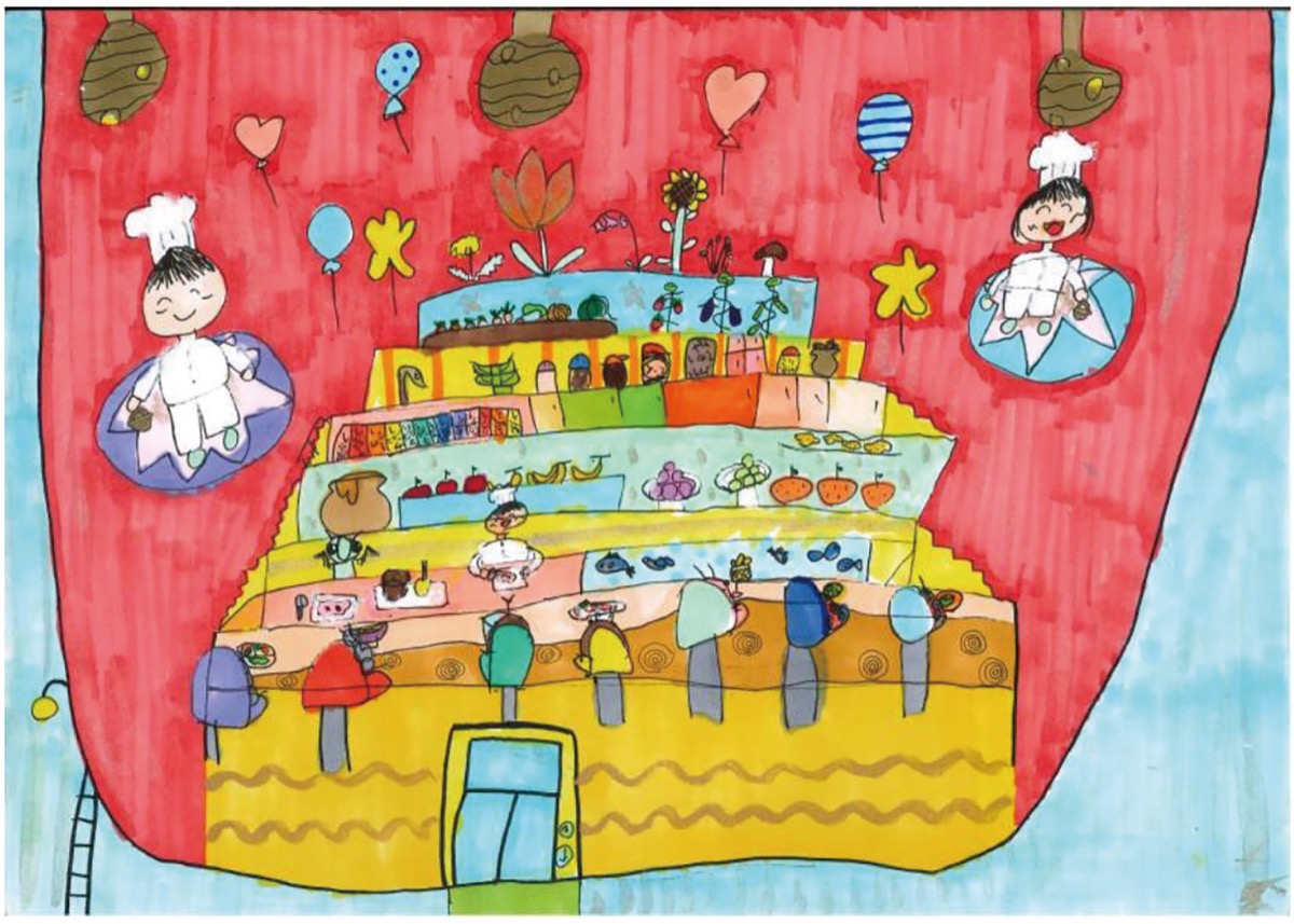 チューリップの中の小さなキッチンを描いた淺井さんの作品