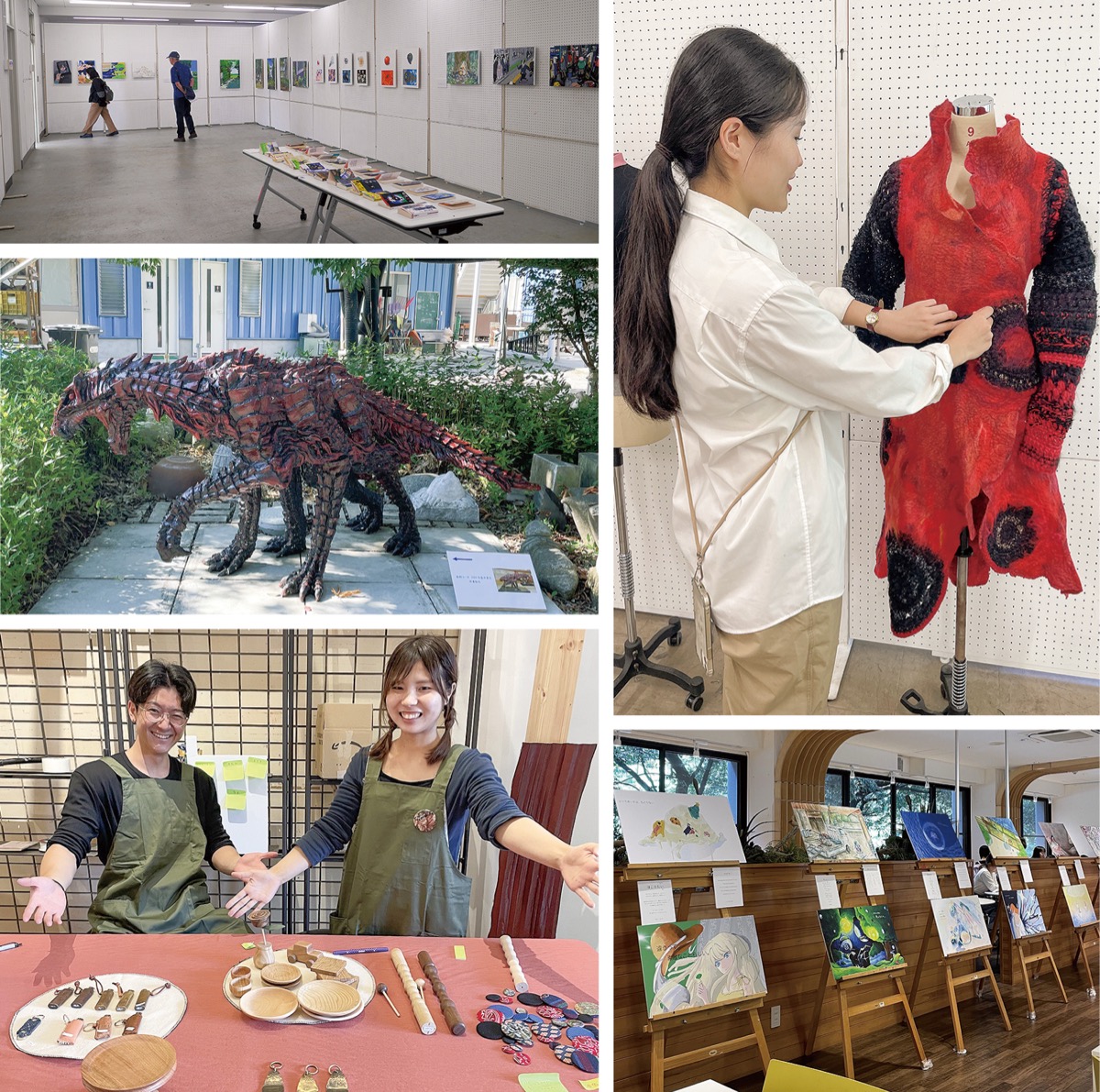 右上から時計回りに、デザインコース、絵本専攻、クラフトコース、彫刻コース、イラストレーションコース