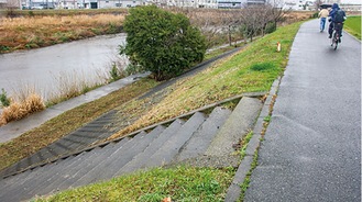 ローヤルシティ鴨居七番館の北側にある河川敷（2月22日撮影）