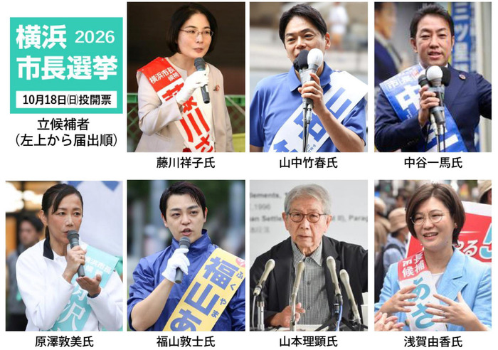 横浜市長選　生活、財政…　候補者７人の訴え
