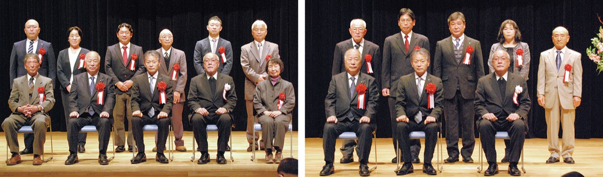 スポーツ功労賞の受賞者ら（写真右）とスポーツ普及賞の受賞者ら