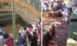 試掘調査が行われた北空堀（左）と東曲輪（右）※12月4日の現場説明会で
