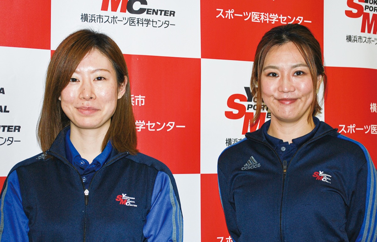 パラリンピック・ゴールボール日本代表競技トレーナーの藤堂さん（左）と、選手村総合診療所スタッフとして尽力した来住野さん