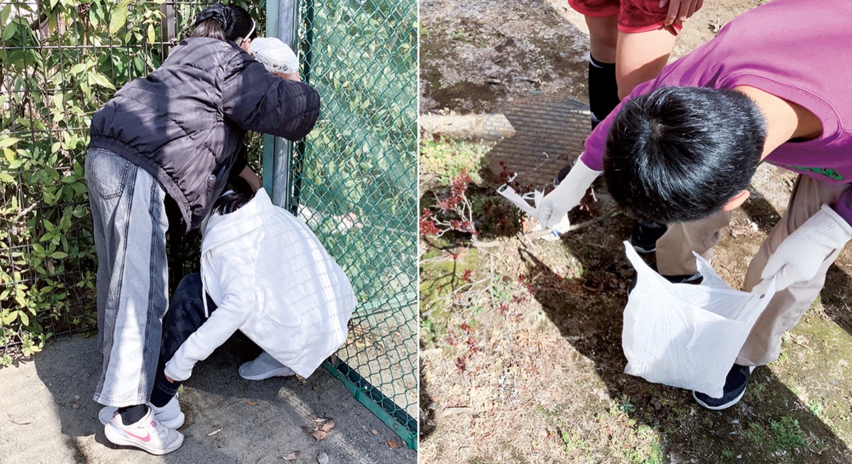 清掃活動を行う児童ら＝同校提供