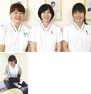 （上写真左から）佐々木さん、村松さん、前田さん。「来るのが楽しみになるリハビリ」を目指している。