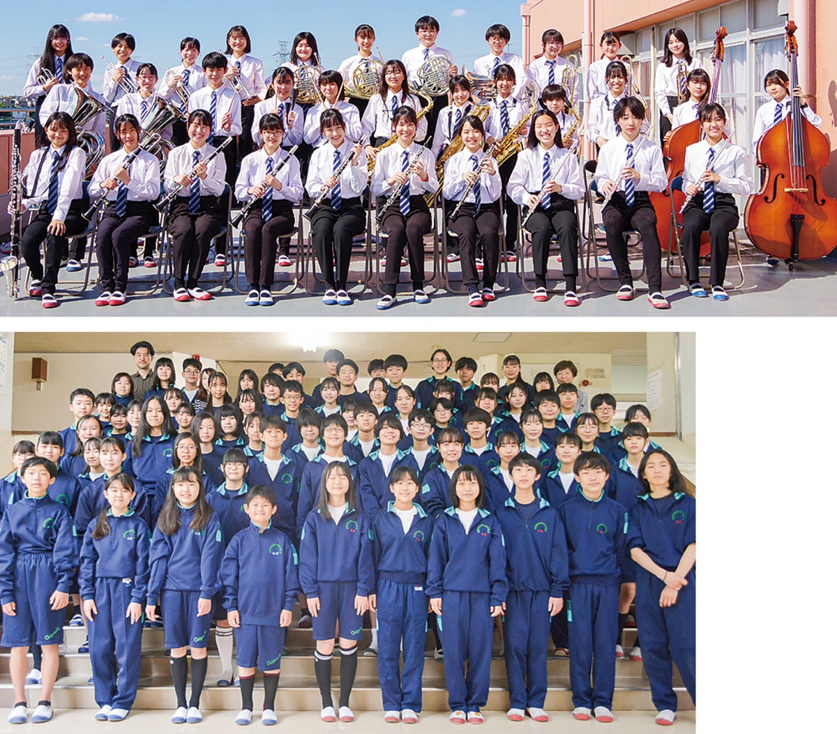 荏田南中(上)と茅ケ崎中の部員ら