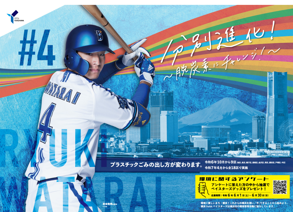 ベイスターズ 度会選手らの大型ポスターが地下鉄関内駅に 市企画で環境