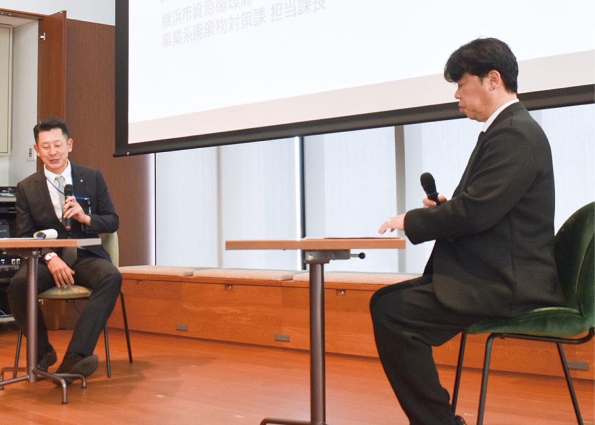 講演するグーンの藤枝代表(右)