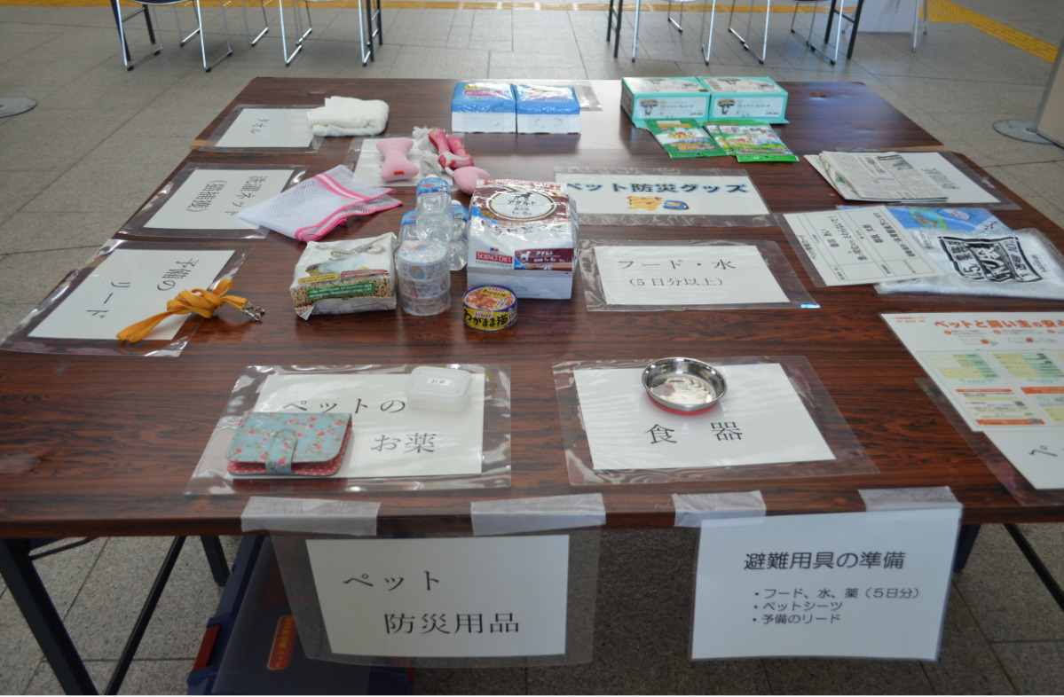 展示されたペット防災用品
