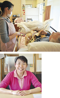 胃ろうでの昼食にも対応（写真上）、自身も看護師の海田さん