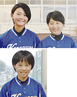 県選抜の二之宮さん（写真上・左）、高梨さん（同・右）、矢藤さん（同下）