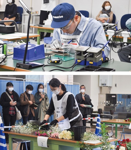 電子機器組立とフラワーアレンジメントに打ち込む選手