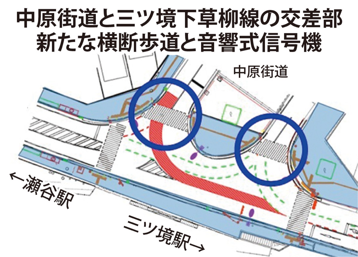 線路側の信号まで回らず、直線的に道路を渡れるように