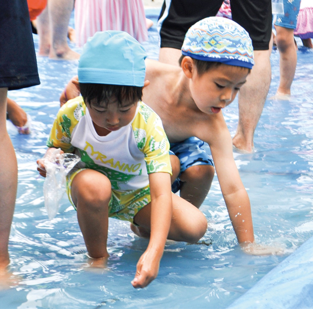 園児がドジョウつかみ