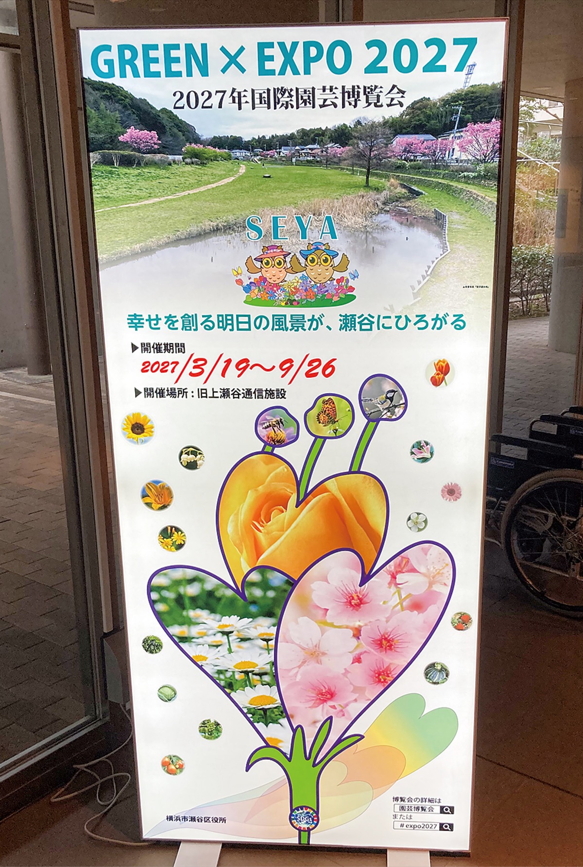 園芸博、光る布でPR 区庁舎1階に特殊看板 | 瀬谷区 | タウンニュース