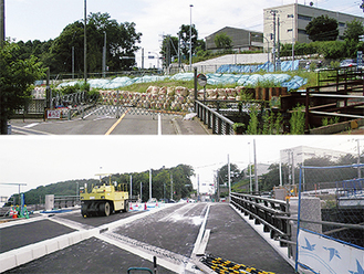 工事前（上）と完成直前（下）の赤坂橋