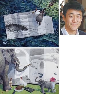 松本亮平さん（右上）の作品「Catastrophe」（上）「Recreation」（下）