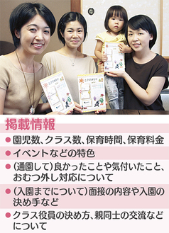 冊子を持つメンバー（左から森さん、山田さん、鶴嶋さん）