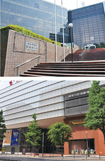 市内の主な劇場『神奈川県立県民ホール』写真上（舞台機構＝オーケストラピット）『神奈川芸術劇場ＫＡＡＴ』写真下（舞台・後舞台、オーケストラピット）※横浜市の資料より