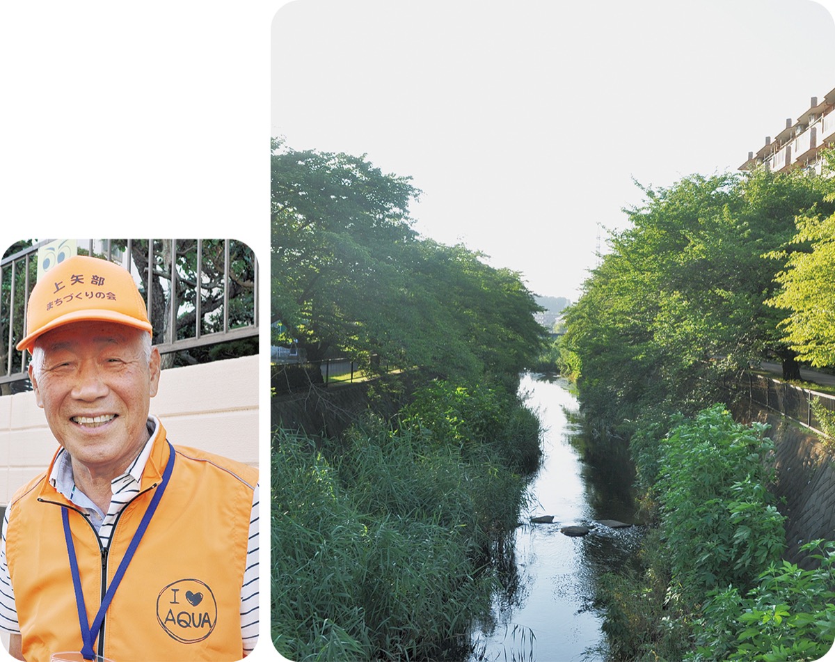 片曽橋から見た阿久和川と二宮さん