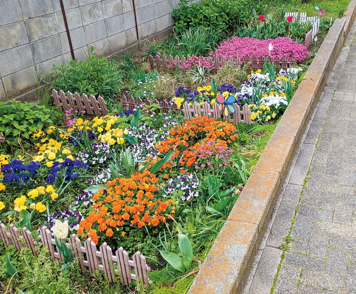 河川沿いの花壇