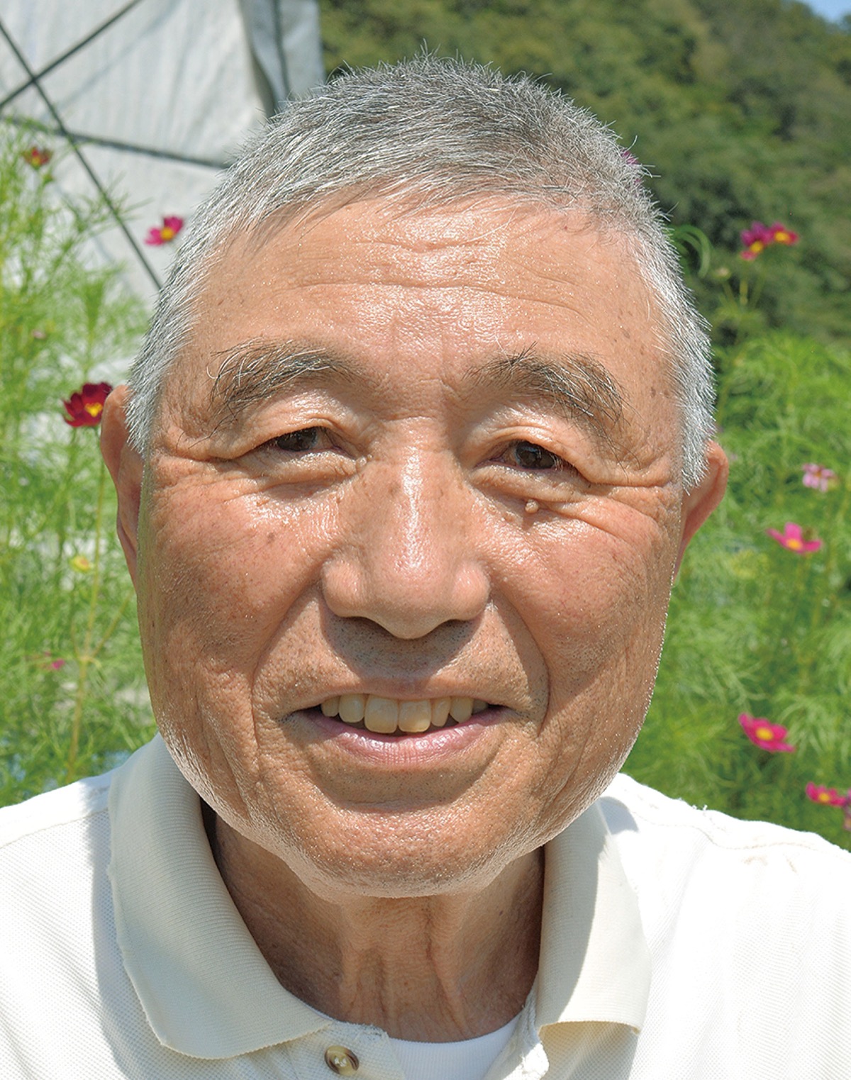 氷取沢市民の森愛護会の会長として、農業専用地区でコスモスを育てる 岡本 富夫さん 磯子区氷取沢町在住　75歳