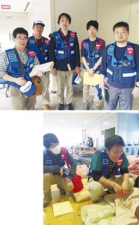 避難所で被災者の心のケアにあたる同センターの職員（右の写真）ＤＰＡＴとして同センターから派遣された職員５人（上の写真）