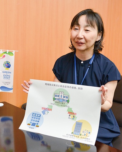 地域防災拠点について語る松永区長