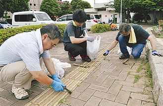 園内を清掃する横浜植木のスタッフ