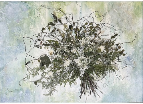 押し花『優しさの中で呼吸をしてみよう』＝伊藤さん作