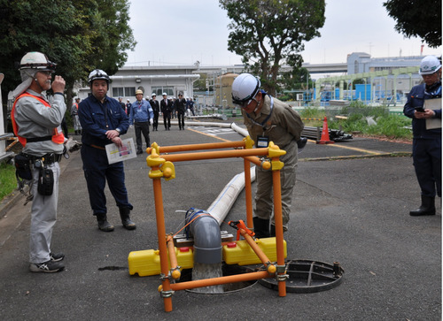 高揚程排水ポンプを使用した訓練