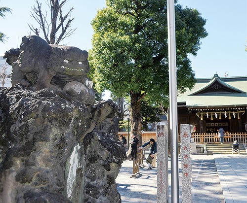 お三の宮日枝神社の砲弾狛犬