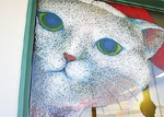 窓ガラスに描かれた猫の絵