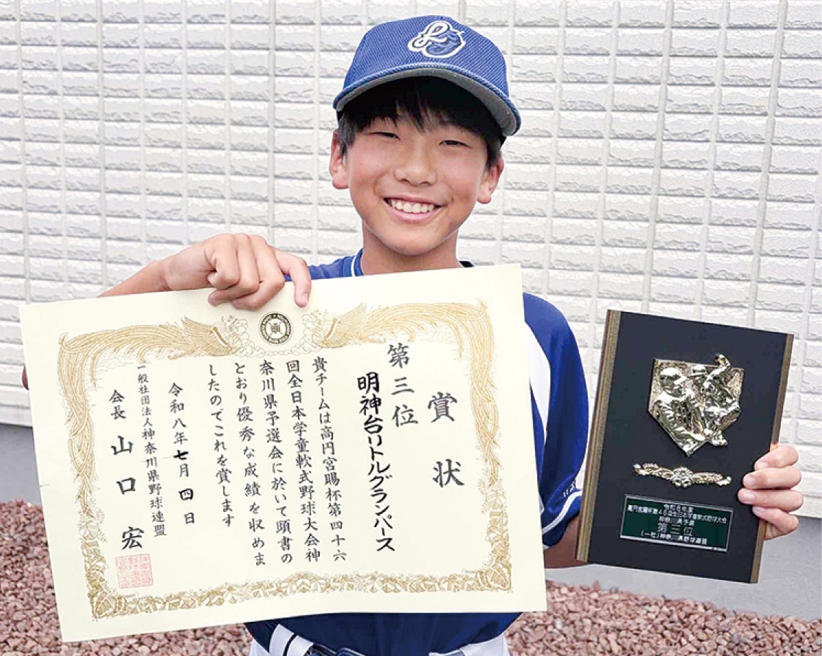 賞状などを持つ選手=同