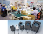 仲通にある工場の様子（上）と同社が製造した電流センサ