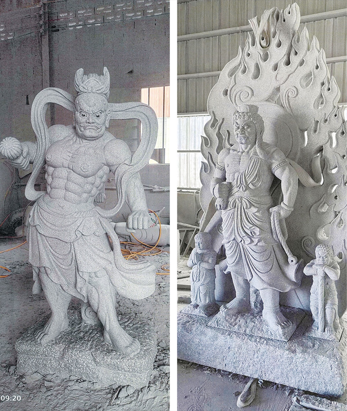 迫力の金剛力士像（左）と不動明王像