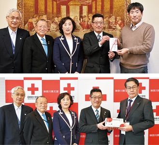 日本水上学園（上）と日本赤十字社に寄贈した
