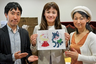 キャラクター制作の中心となった３人。左からＹｏｃｃｏ18の坂口祐太さん、遠藤さん、同商店会の小野寺会長