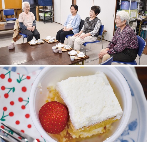 セットのケーキは今井さん（上写真右端）手作り