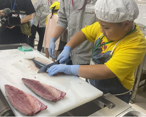 サバの２枚おろしに挑戦する山本さん