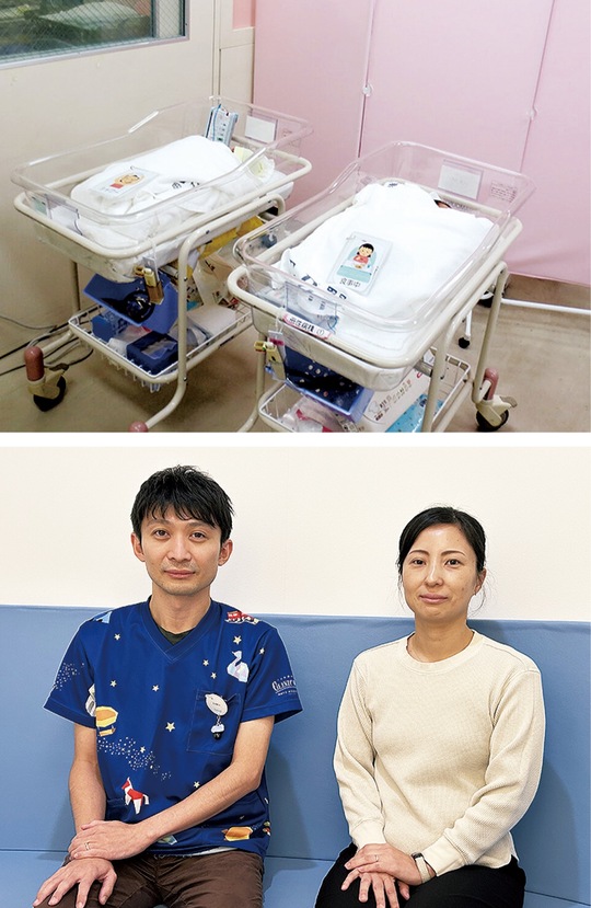 （上）聖マリアンナ医科大学横浜市西部病院の母性病棟（下）clinic WIZの加久院長と、助産師の菊本さん